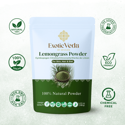 Exotic Veda Lemongrass Powder | Dried Cymbopogon Citratus | 100% Natural & Non-GMO – 100g | Refreshing & Aromatic Herbal Blend