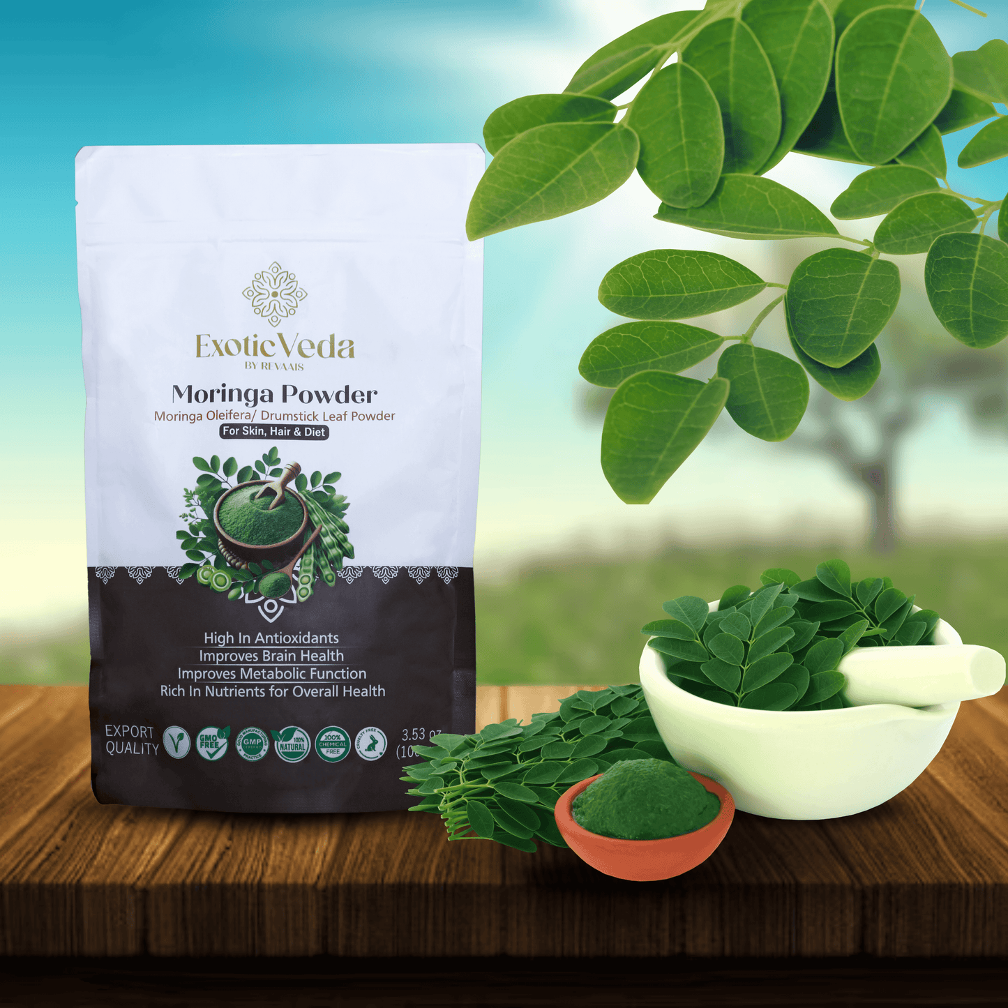 Exotic Veda Moringa Leaf Powder | 100% Natural & Non-GMO Superfood – 100g | Rich in Antioxidants & Nutrients