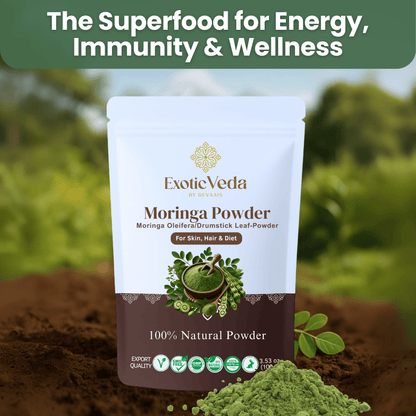 Exotic Veda Moringa Leaf Powder | 100% Natural , Vegan, Non-GMO Superfood – 100g | Rich in Antioxidants & Nutrients