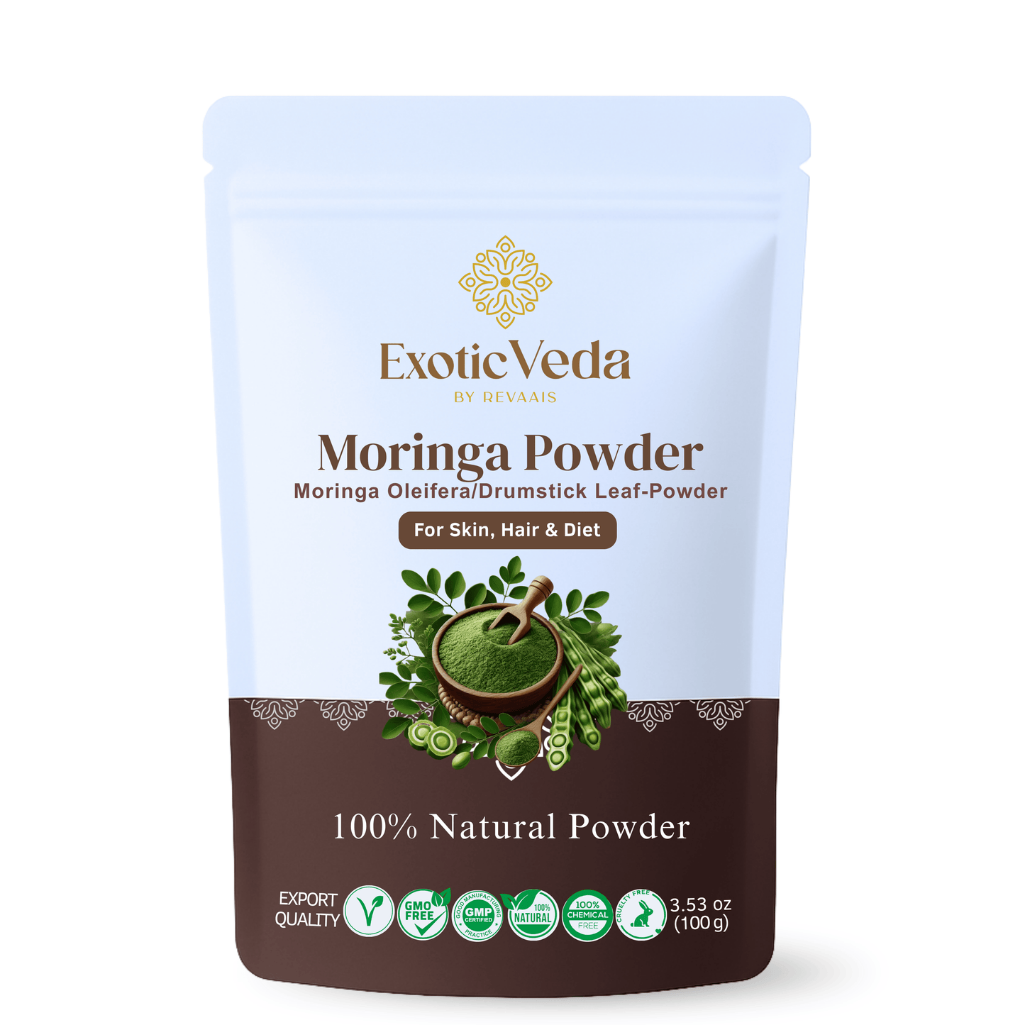 Exotic Veda Moringa Leaf Powder | 100% Natural , Vegan, Non-GMO Superfood – 100g | Rich in Antioxidants & Nutrients