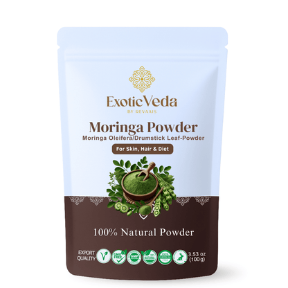 Exotic Veda Moringa Leaf Powder | 100% Natural , Vegan, Non-GMO Superfood – 100g | Rich in Antioxidants & Nutrients