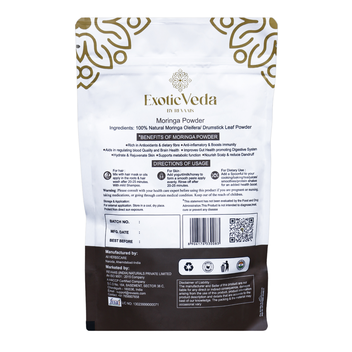 Exotic Veda Moringa Leaf Powder | 100% Natural & Non-GMO Superfood – 100g | Rich in Antioxidants & Nutrients