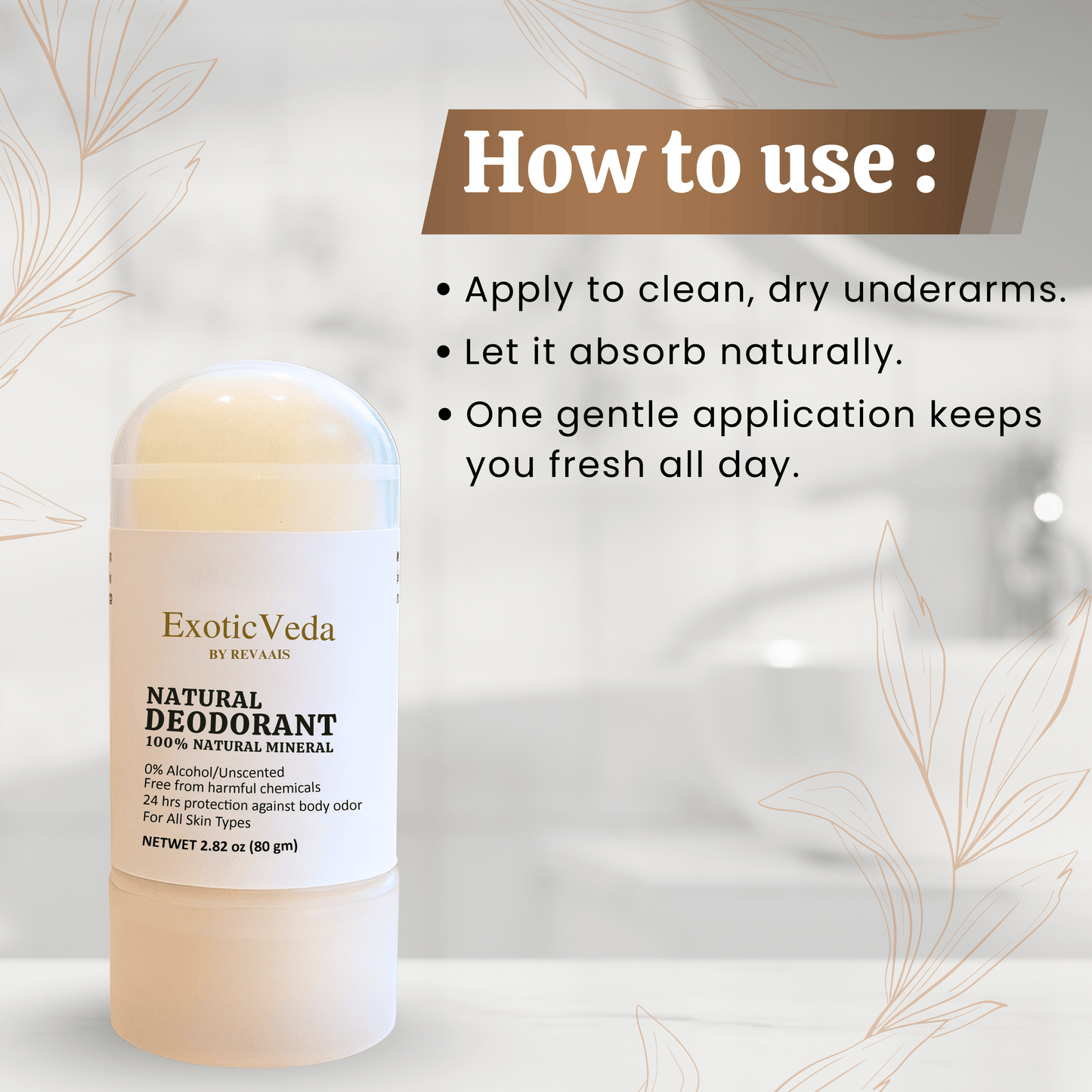 Natural Crystal Roll-On Deodorant – Aluminum-Free, Fragrance-Free, 80g