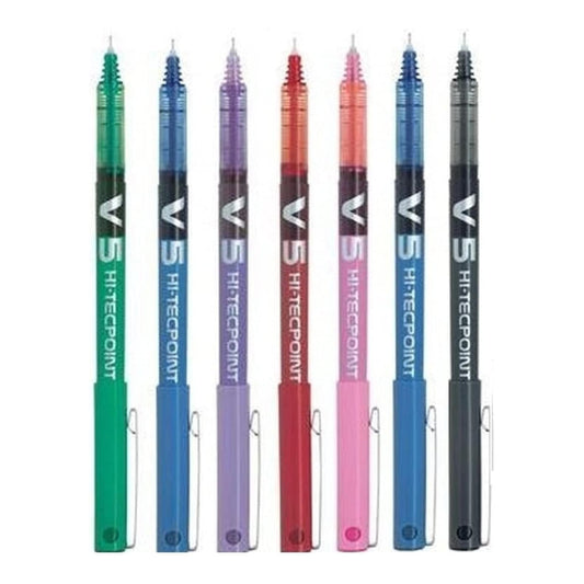 Pilot BX V5 High Tech Rollerball Pen Assorted Colors 0.5mm Extra Fine Tip 0.3mm Line Width (7 Colors Black, Red, Blue, Green, Purple, Pink, Sky Blue)
