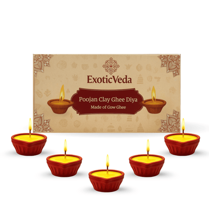 Handcrafted Poojan Clay Diya Set of 15 – Eco-Friendly Diyas with Premium Cow Ghee Wick | Ideal for Spiritual Rituals, Religious Ceremonies, Meditation