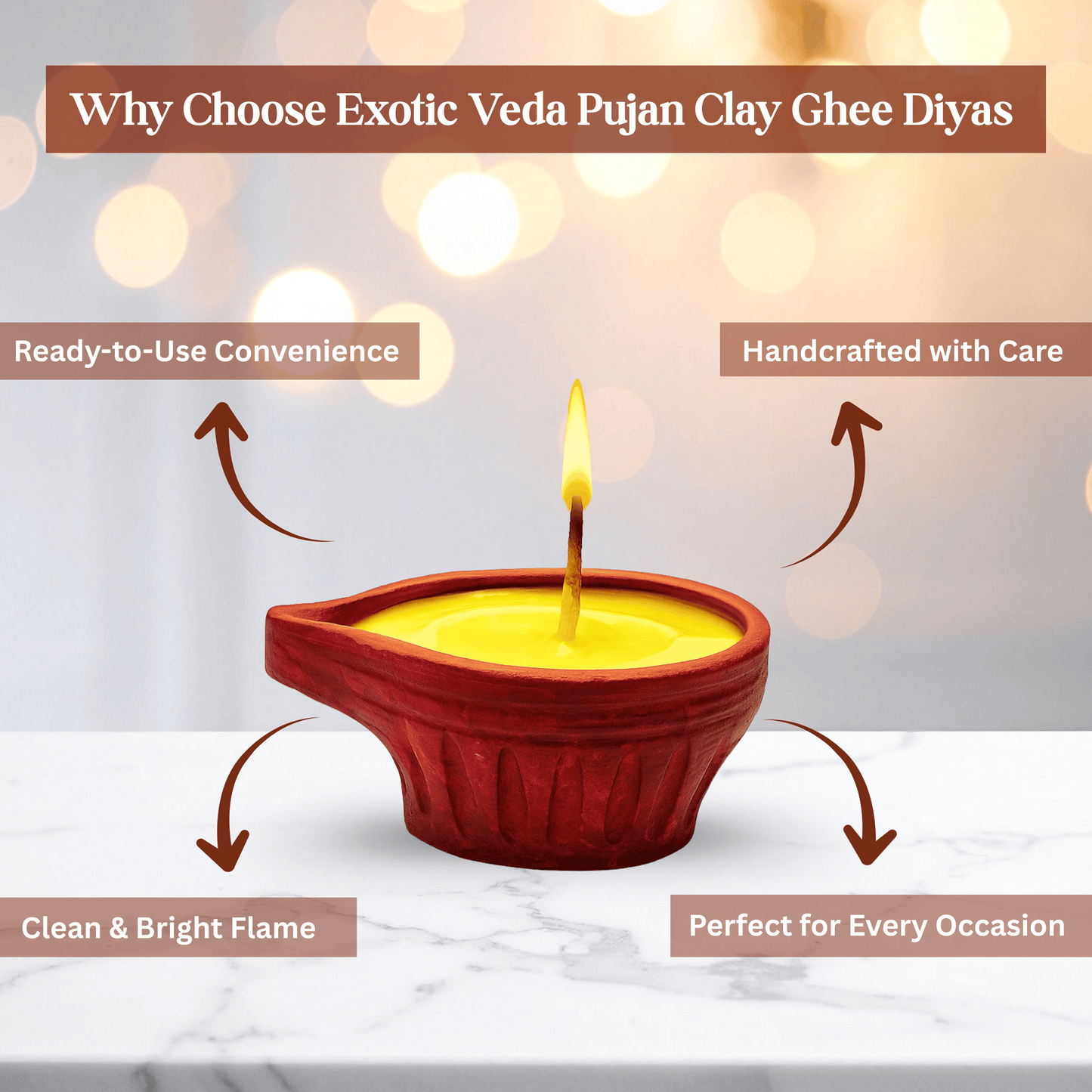 Handcrafted Poojan Clay Diya Set of 15 – Eco-Friendly Diyas with Premium Cow Ghee Wick | Ideal for Spiritual Rituals, Religious Ceremonies, Meditation