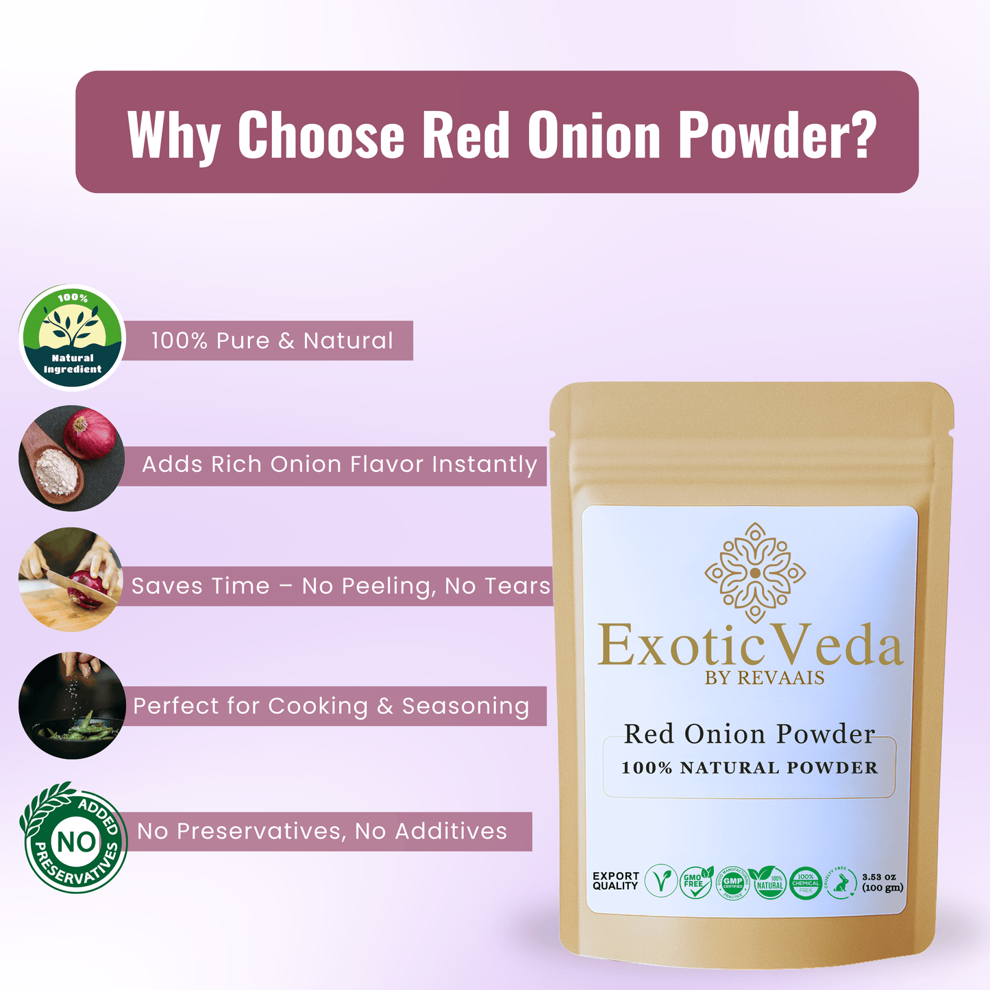 Red Onion Powder 100g (3.53 oz) – 100% Pure Dehydrated Onion Powder for Cooking, Seasoning, Soups & Sauces