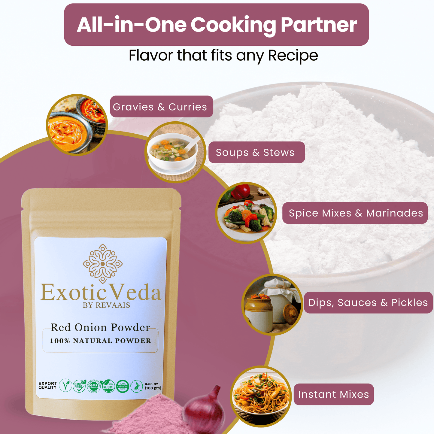 Red Onion Powder 100g (3.53 oz) – 100% Pure Dehydrated Onion Powder for Cooking, Seasoning, Soups & Sauces