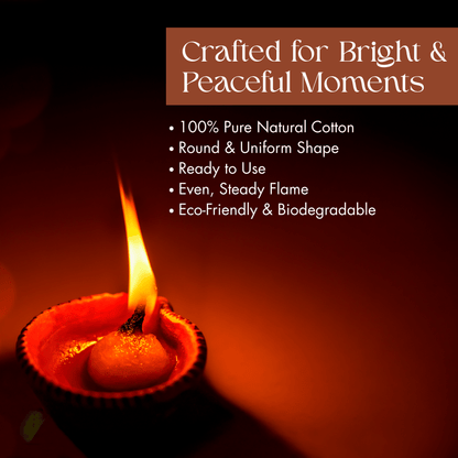 Premium Round Cotton Wick with Brass Wick Holder, Pack of 250 Round Cotton Wick for Pooja, Rituals, and Spiritual Use, Eco-Friendly, Durable, and Long-Lasting