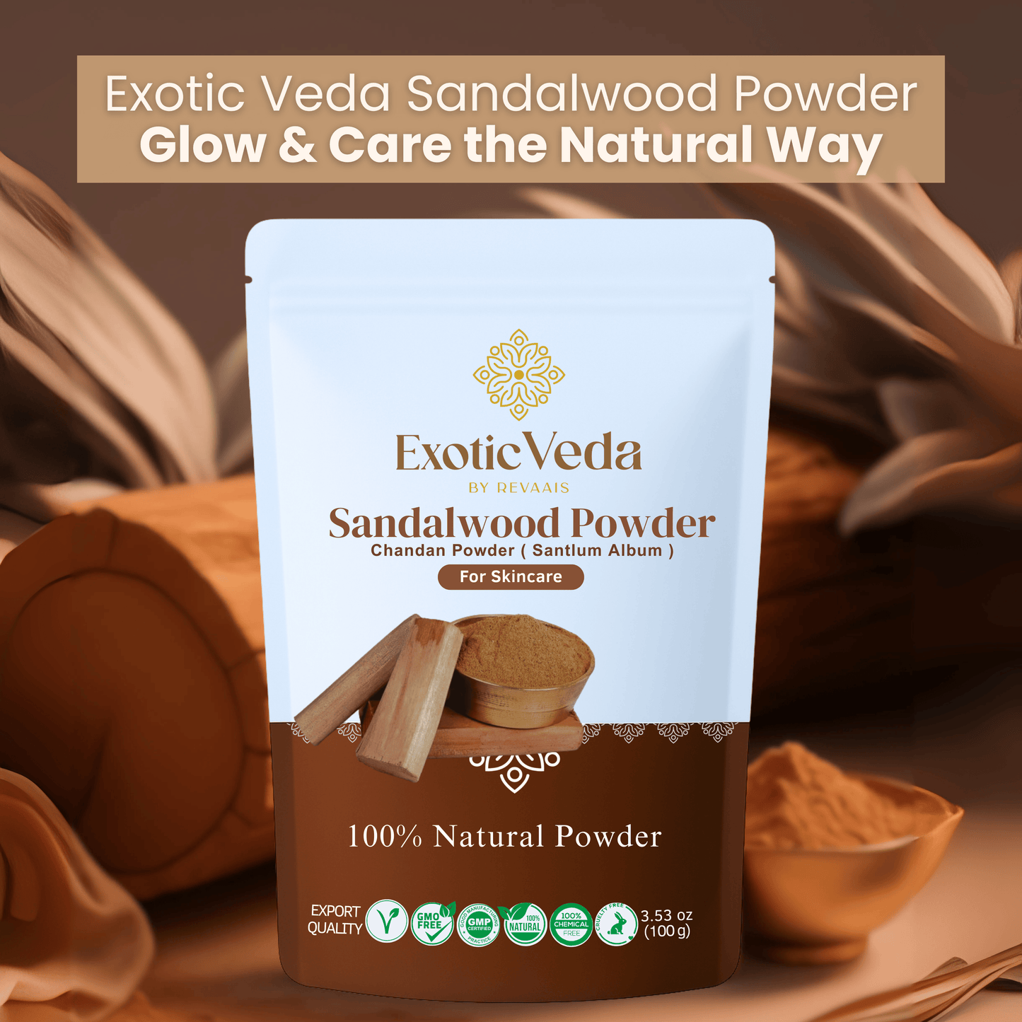 Exotic Veda Pure, Organic Sandalwood Powder for Men & Women  100% Natural, Vegan ,Non-GMO (100g)