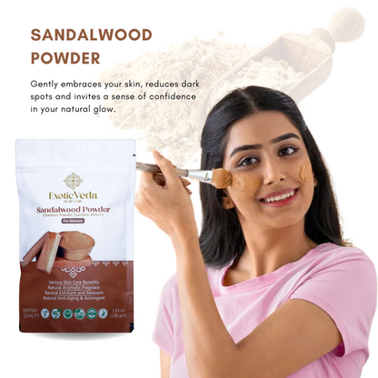 Exotic Veda Pure, Organic Sandalwood Powder for Men & Women  100% Natural, Non-GMO (100g)