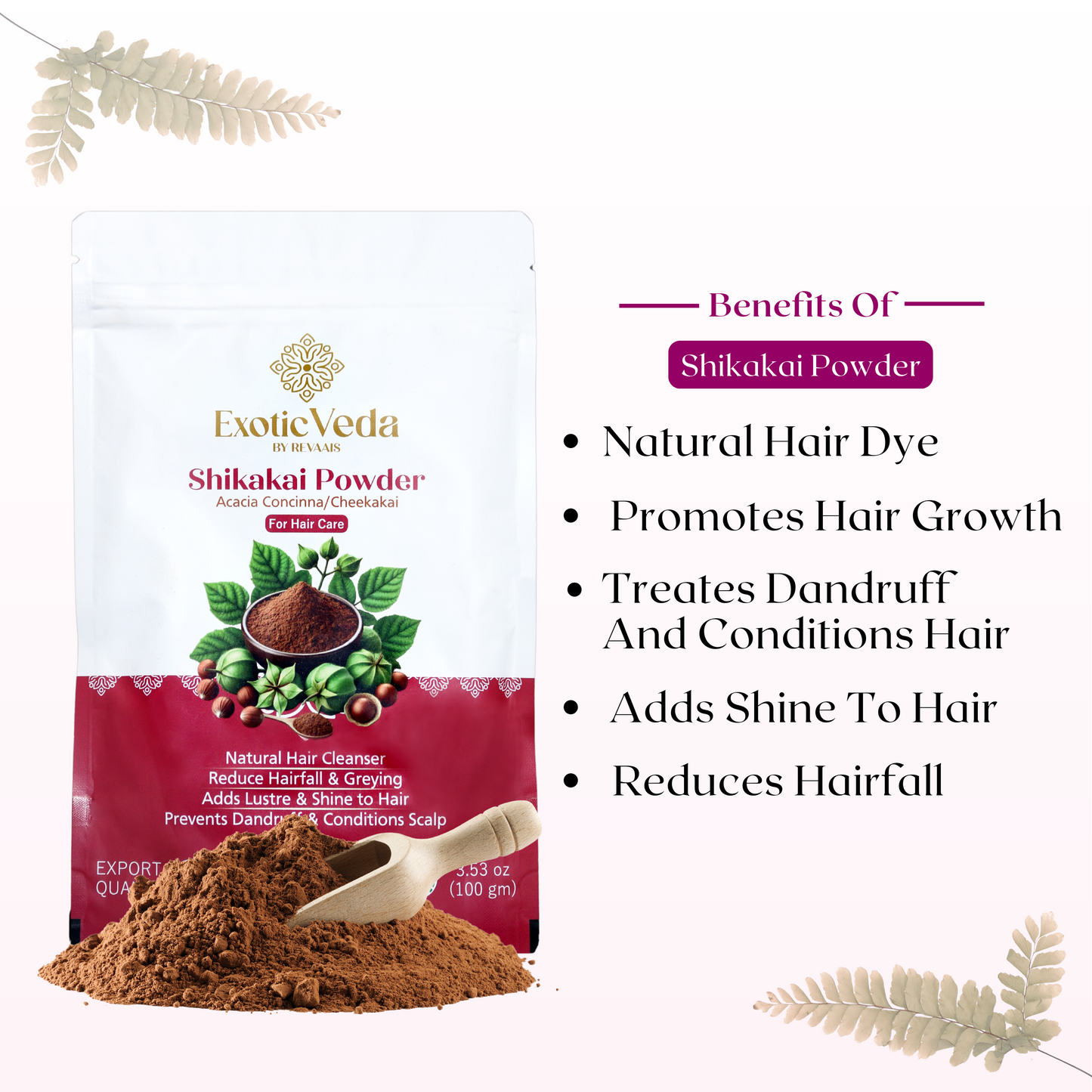 Organic Shikakai Powder by Exotic Veda – 100% Natural Hair Care, Prevents Graying, Fights Dandruff, Adds Shine, 15ml