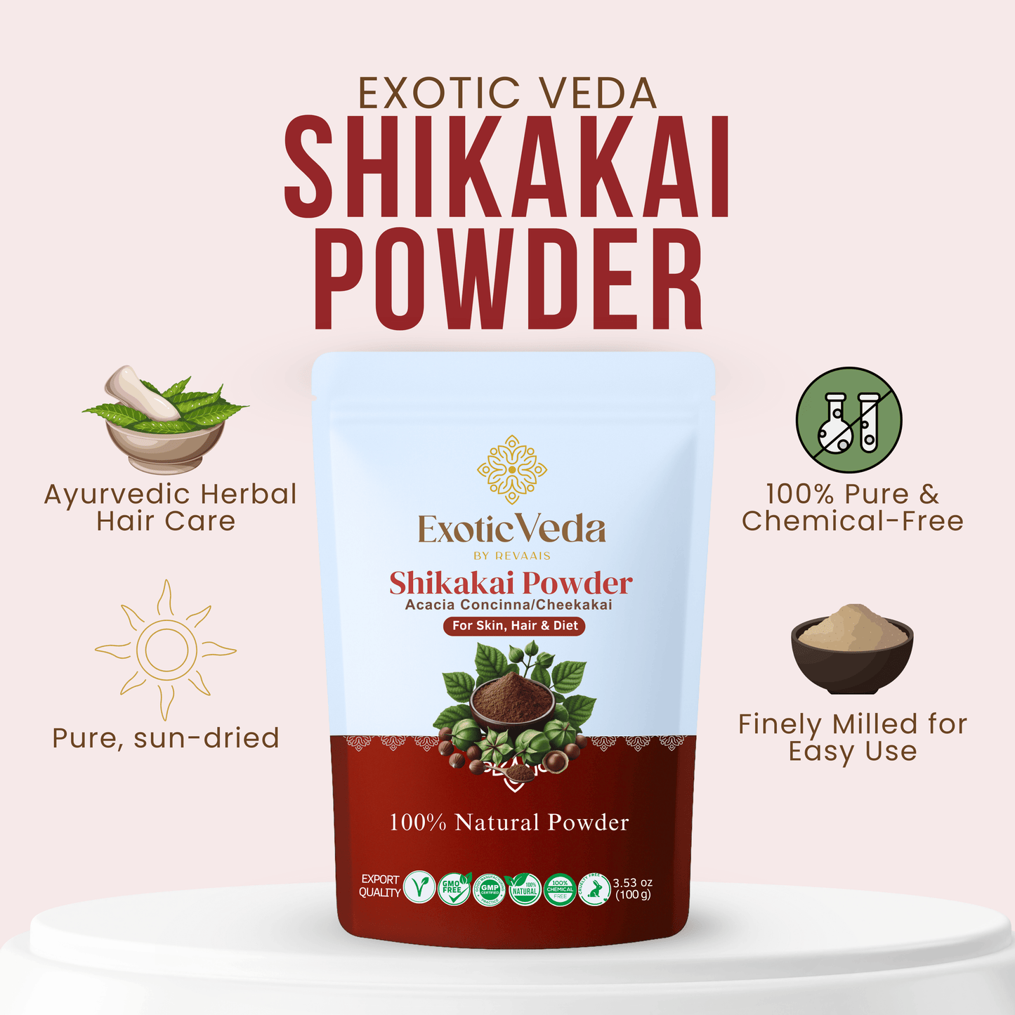 Organic Shikakai Powder by Exotic Veda – 100% Natural Hair Care,Vegan  , Prevents Graying, Fights Dandruff, Adds Shine, 15ml