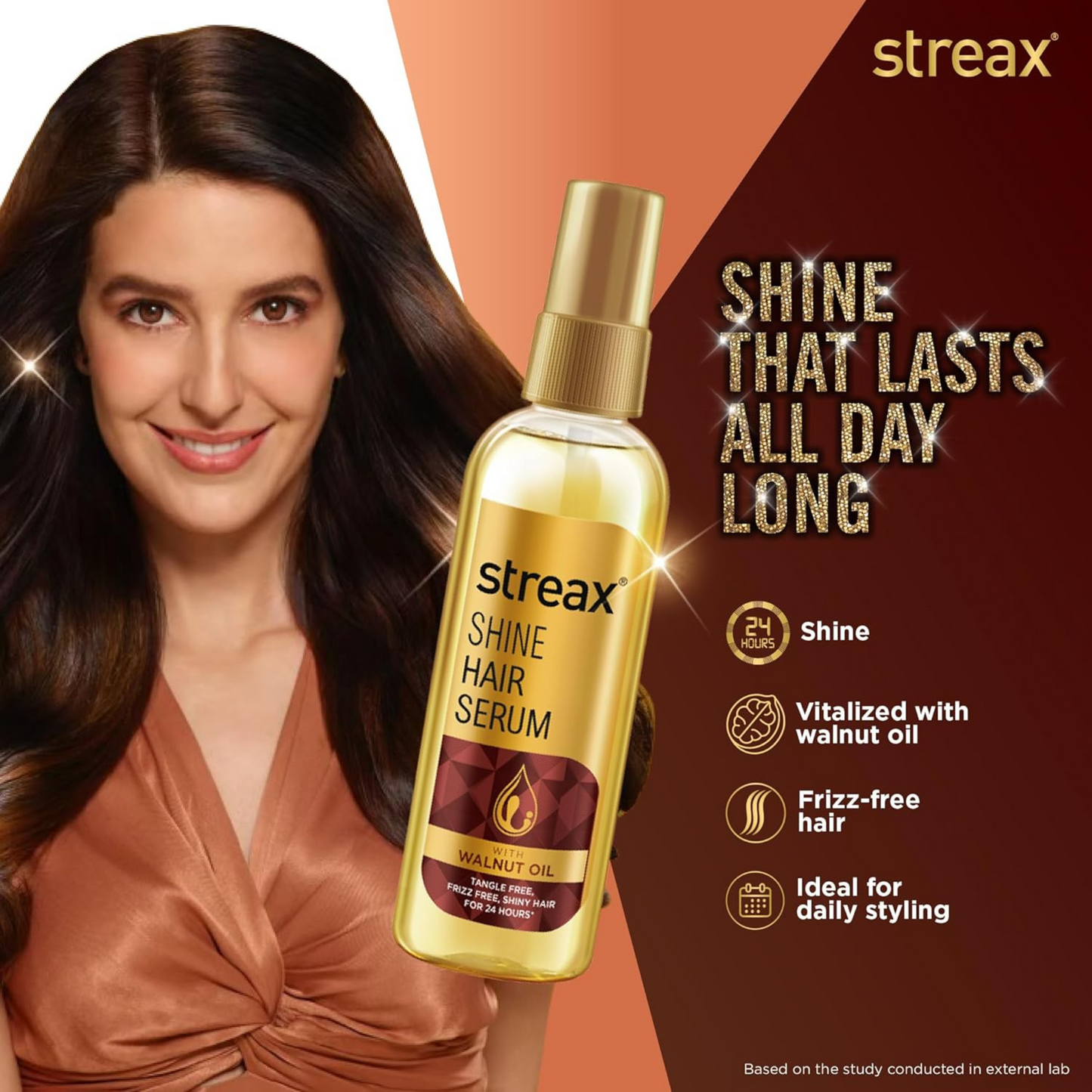 Streax Hair Serum with Walnut Oil for Frizz-Free, Satin-Smooth Hair (115 ML) + Free Shine Hair Shampoo