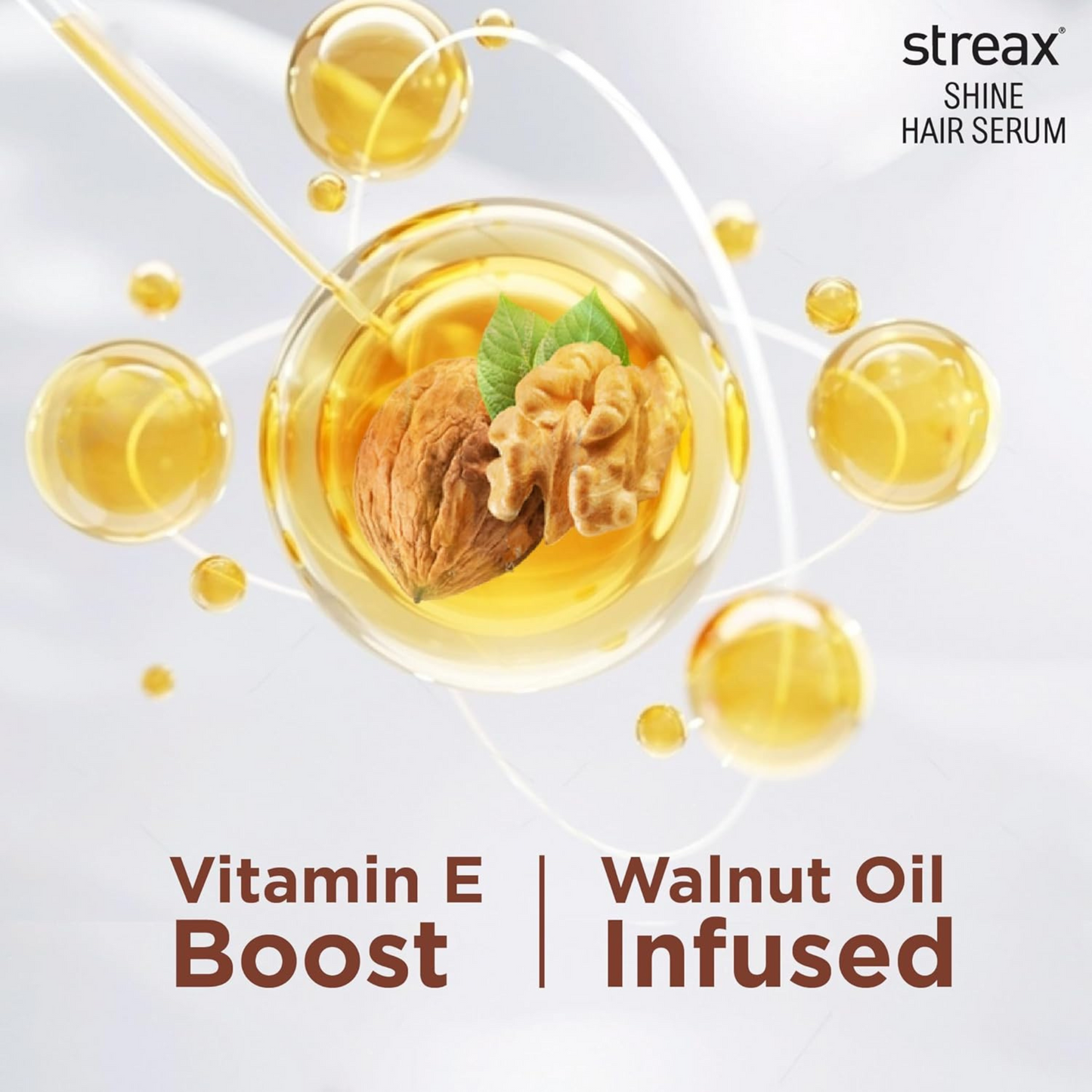 Streax Hair Serum with Walnut Oil for Frizz-Free, Satin-Smooth Hair (115 ML) + Free Shine Hair Shampoo