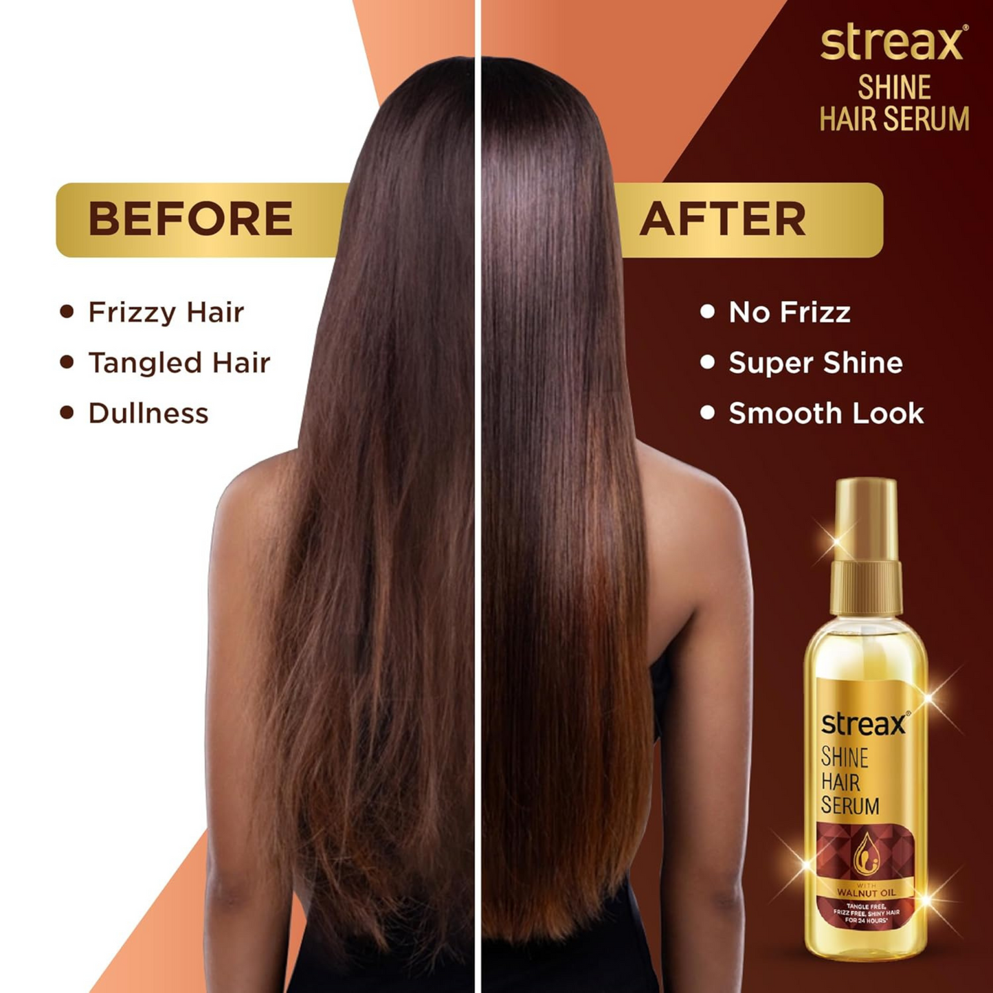 Streax Hair Serum with Walnut Oil for Frizz-Free, Satin-Smooth Hair (115 ML) + Free Shine Hair Shampoo