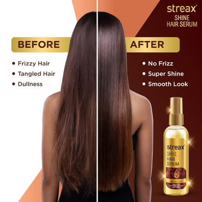 Streax Hair Serum with Walnut Oil for Frizz-Free, Satin-Smooth Hair (115 ML) + Free Shine Hair Shampoo