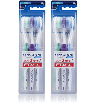 Sensodyne Sensitive Toothbrush Soft – For Sensitive Teeth | 3 Count (Pack of 2) | Gentle Cleaning & Gum Care