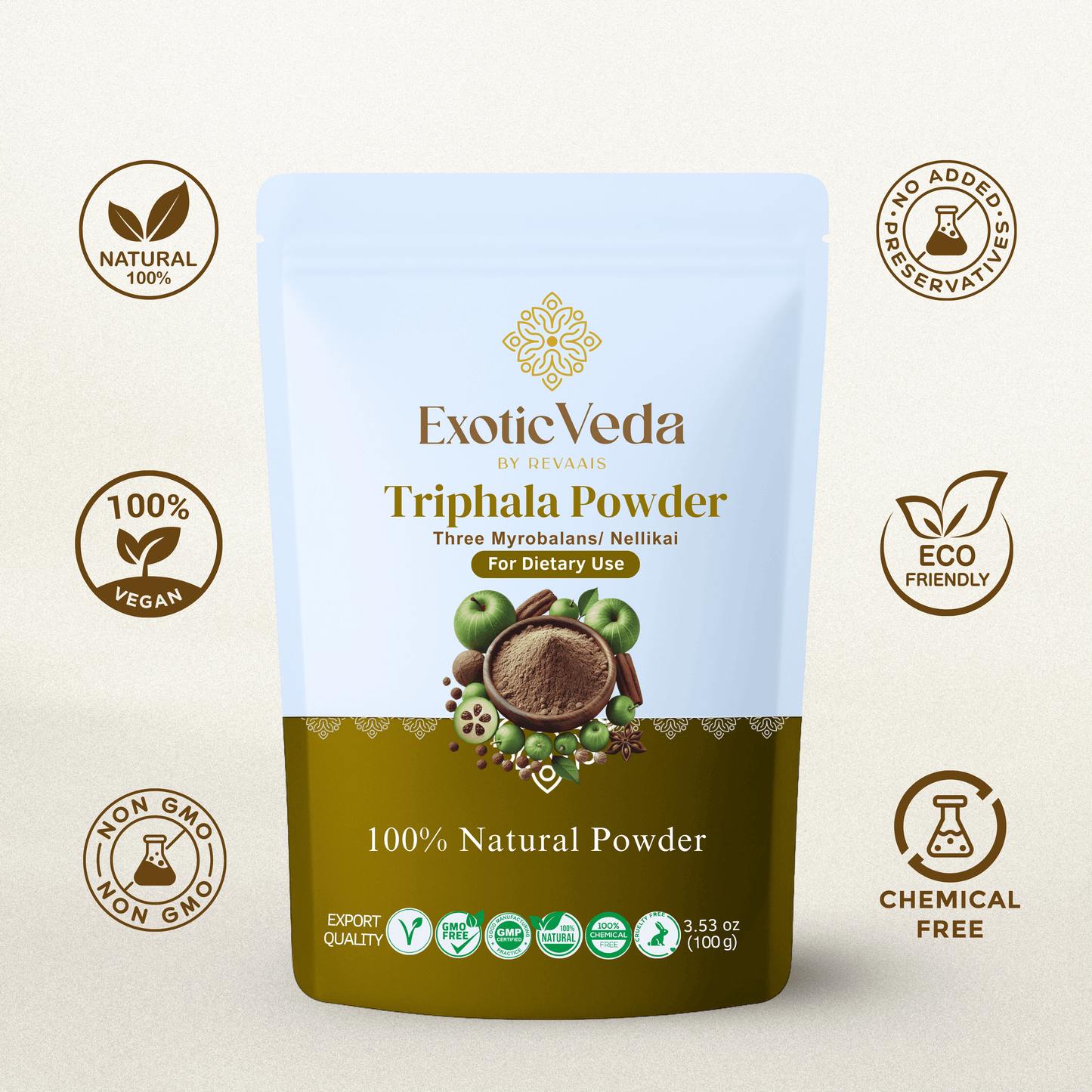 100% Organic Triphala Powder | 100% natural |Gluten-Free | Aids in Digestion | Non GMO 100% Vegan (100g)
