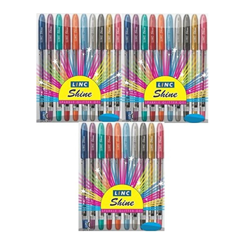 Linc Shine Sparkle Glitter Gel Pens - Pack of 3 (30 Pens) Assorted Colors, 1.0mm Medium Tip