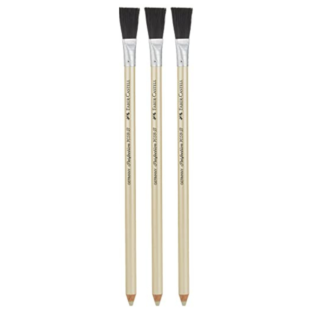 Perfection Eraser Pencil with Brush (3-Pack) - Faber-Castell | Precision Erasing for Artists & Students