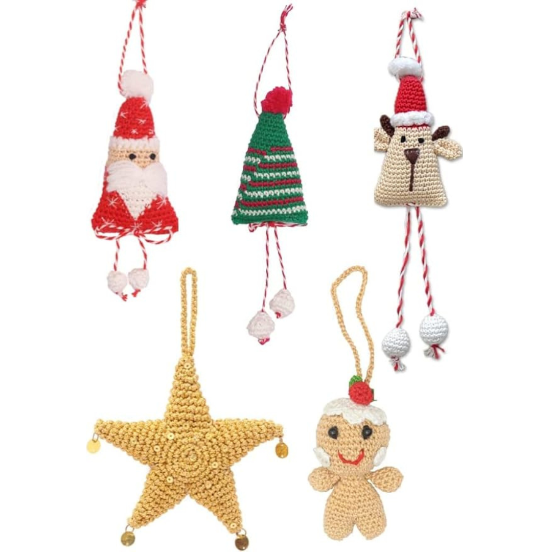 Handcrafted Crochet Christmas Ornaments – Set of 5 Adorable Holiday Decorations | Unique, Handmade Festive Decor