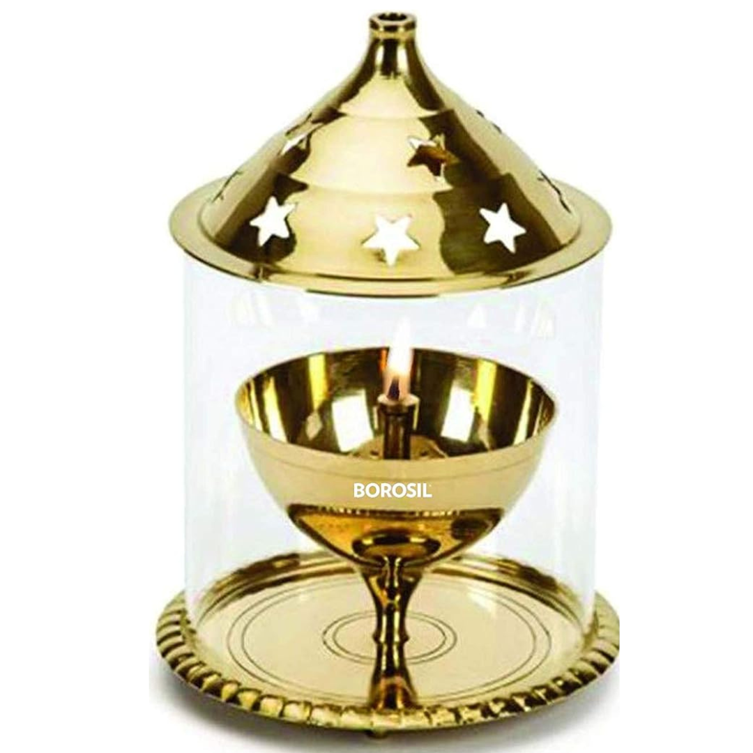 Borosil Akhand Diya (Small, Brass) – Long-Lasting & Smokeless Brass Oil Lamp for Pooja & Home Décor