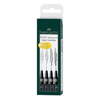 Faber-Castell Pitt Artist Pen 167115 – Pack of 4 (M, F, S, XS) Black | Versatile Fineliners for Sketching, Drawing & Detailing