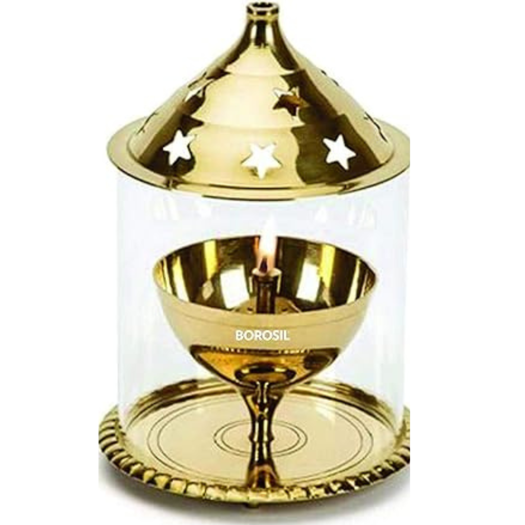 Borosil Akhand Diya (Medium, Brass) – Durable & Bright Oil Lamp | Easy to Clean & Long-Lasting Traditional Diya