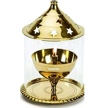 Borosil Akhand Diya (Medium, Brass) – Durable & Bright Oil Lamp | Easy to Clean & Long-Lasting Traditional Diya