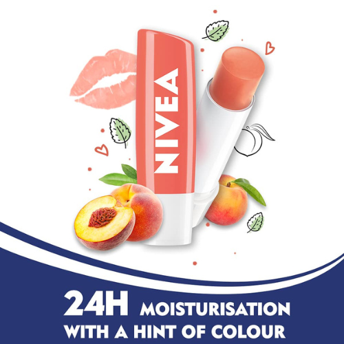 Nivea Lip Balm - Fruity Shine Peach, 4g - Moisturizing and Shiny Finish