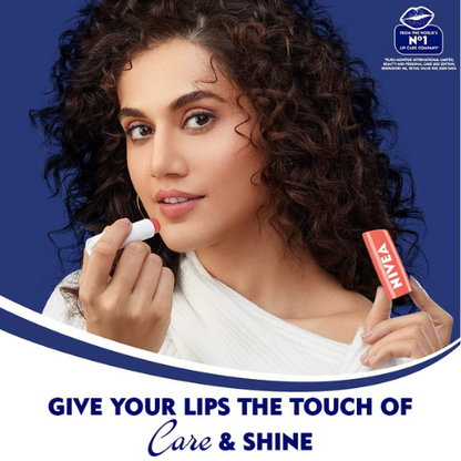 Nivea Lip Balm - Fruity Shine Peach, 4g - Moisturizing and Shiny Finish