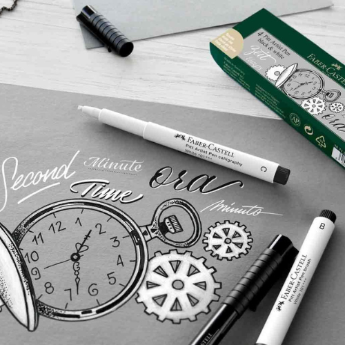 Faber-Castell Art & Graphic Pitt Artist Pen Calligraphy – White Ink, Medium Point | Perfect for Bold Lettering & Creative Design