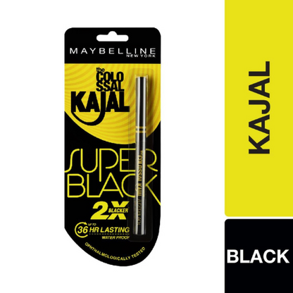 Maybelline New York The Colossal Kajal - Super Black (2X Blacker) Waterproof Pencil, 16 Hours Intense Color