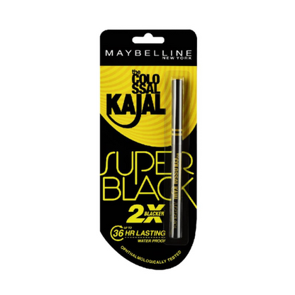 Maybelline New York The Colossal Kajal - Super Black (2X Blacker) Waterproof Pencil, 16 Hours Intense Color