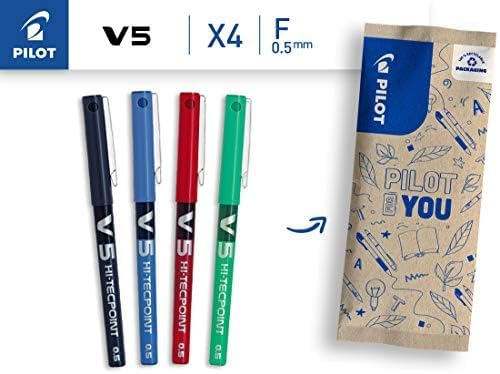 PILOT V5 PEN (BLUE + BLACK+ RED + GREEN) PACK OF 4 Office Products