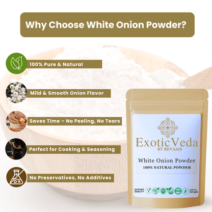 Exotic Veda White Onion Powder 100g (3.53 oz) – Pure Dehydrated Onion Powder for Cooking & Seasoning