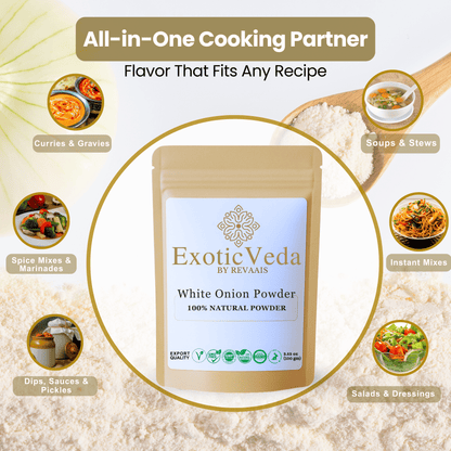 Exotic Veda White Onion Powder 100g (3.53 oz) – Pure Dehydrated Onion Powder for Cooking & Seasoning