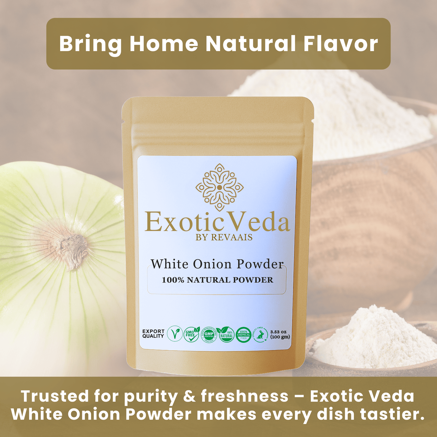 Exotic Veda White Onion Powder 100g (3.53 oz) – Pure Dehydrated Onion Powder for Cooking & Seasoning