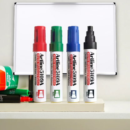 Artline 5109A Big Nib Magnum Whiteboard Markers – Extra Thick 10mm Flat Tip | 4-Pack (Black, Red, Blue, Green) | Bold & Long-Lasting Colors for Office, Classroom, and Home Use