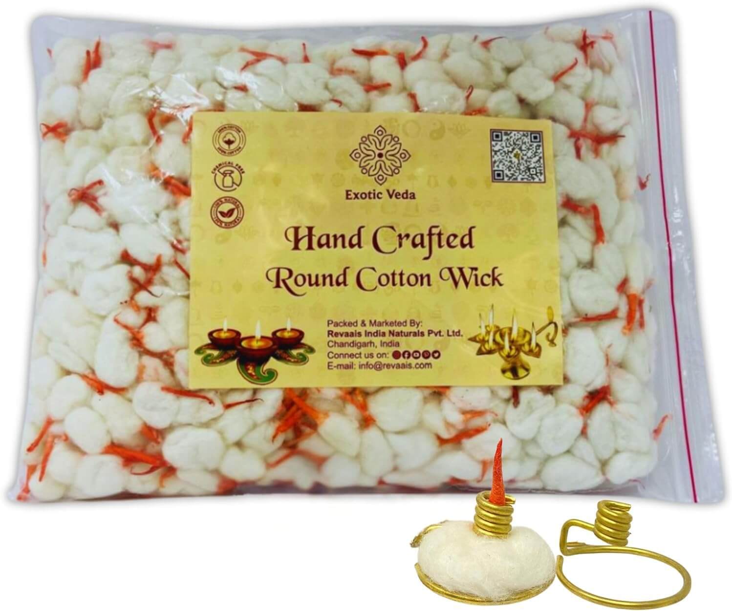 Round cotton wick with brass holder -exoticveda revaais 