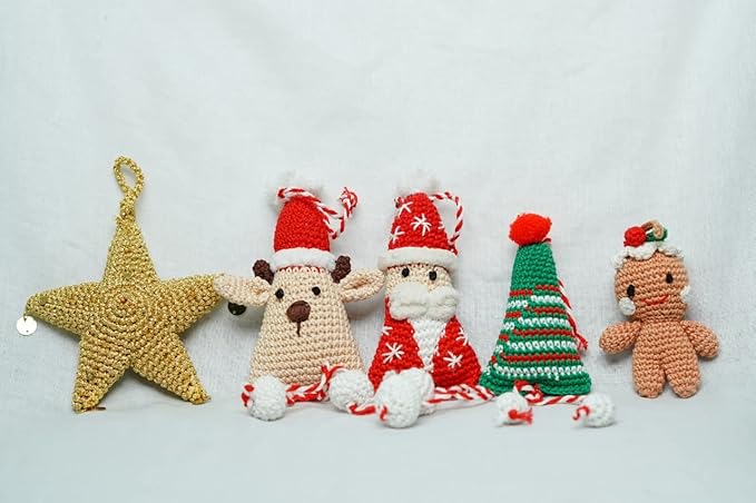 Handcrafted Crochet Christmas Ornaments – Set of 5 Adorable Holiday Decorations | Unique, Handmade Festive Decor