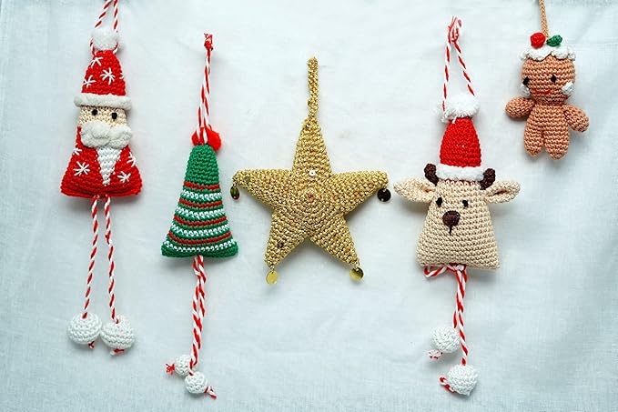 Handcrafted Crochet Christmas Ornaments – Set of 5 Adorable Holiday Decorations | Unique, Handmade Festive Decor