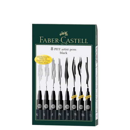 Faber-Castell Pitt Artist Pens – 8-Pack, Assorted Sizes in Black | Professional-Quality Pens for Drawing & Sketching