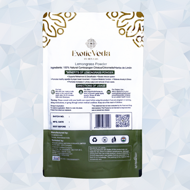 Exotic Veda Lemongrass Powder | Dried Cymbopogon Citratus | 100% Natural & Non-GMO – 100g | Refreshing & Aromatic Herbal Blend