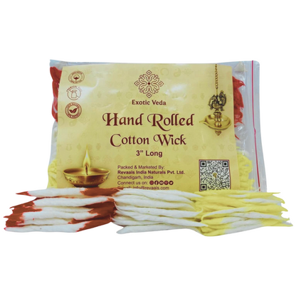 Premium Long Cotton Wick with Two Brass Wick Holder for Pooja Items, Luxury Organic Cotton Wicks for Puja Thali, Pooja Wick Set, 200 Pieces, Decorative and Clean-Burning