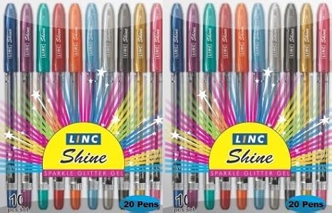 Linc Shine Sparkle Glitter Gel Pen – Pack of 2 (20 Pens) | Extra Sparkle & Shine for Creative Writing & Art