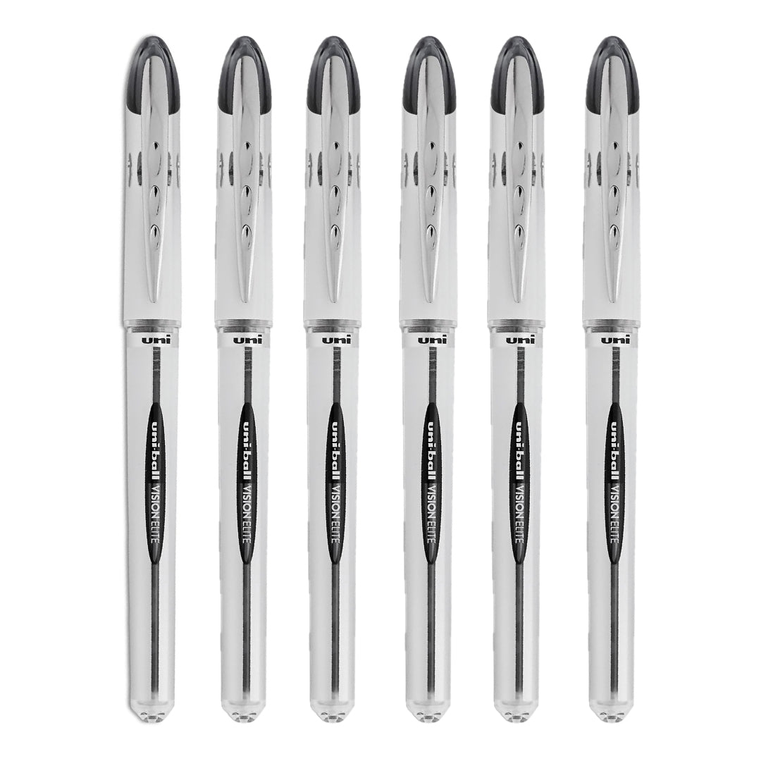 Uni-Ball Vision Elite Bold Point Rollerball Pen, 0.8mm Black Ink, Pack of 6