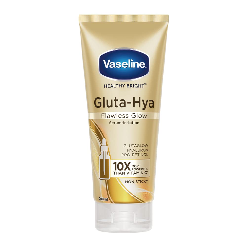 Vaseline Gluta-Hya Flawless Glow Lotion for Face & Body | Gives Brighter Skin | Glutathione & Pro-Retinol Infused Moisturizer, 200ml -revaais 