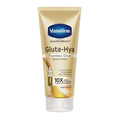 Vaseline Gluta-Hya Flawless Glow Lotion for Face & Body | Gives Brighter Skin | Glutathione & Pro-Retinol Infused Moisturizer, 200ml -revaais 